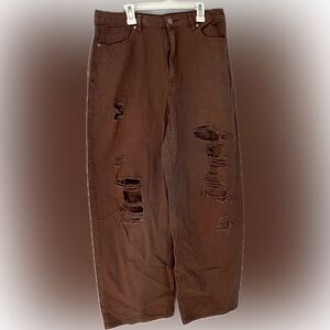 Madden NYC Brown Oversized Brown Jeans